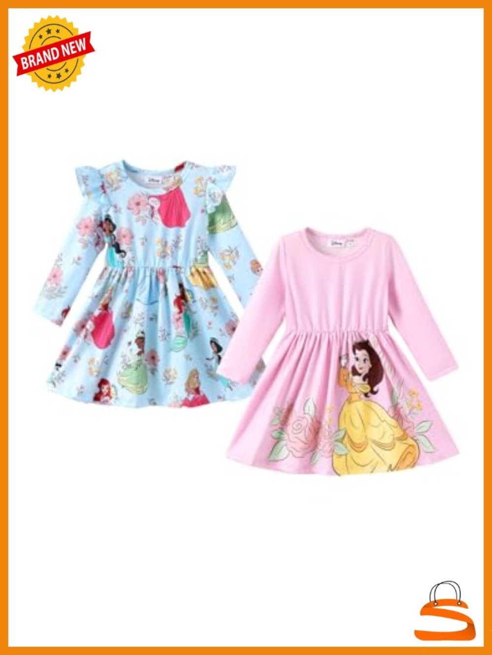 Toddler Girl Disney Princess Dresses 2 Pack Ruffle Long Sleeve A-Line Playwear